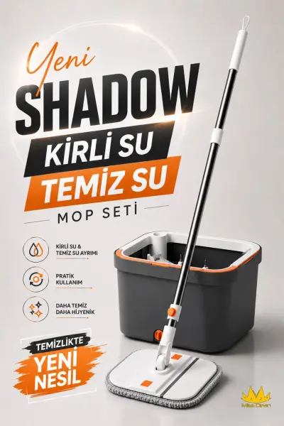 MissClean (+1 Yedek Bez Hediyeli )Temiz Su Ile Kirli Suyu Ayıran Otomatik Temizlik Seti Profesyonel Mop Paspas ( YENİ )